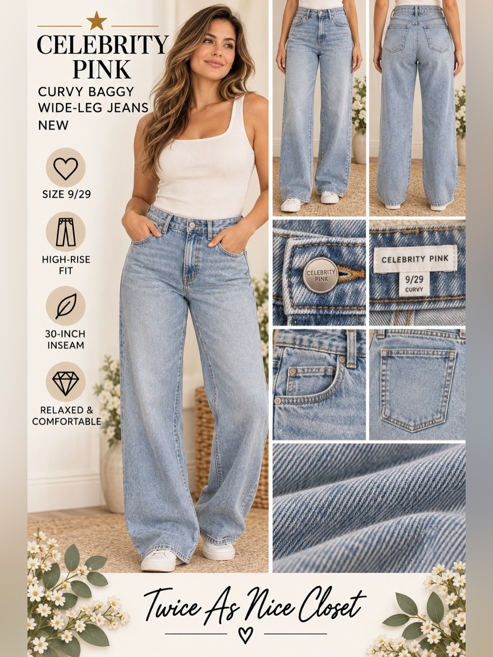Celebrity Pink Washed Light Blue Wide Leg Jeans NEW Size 9